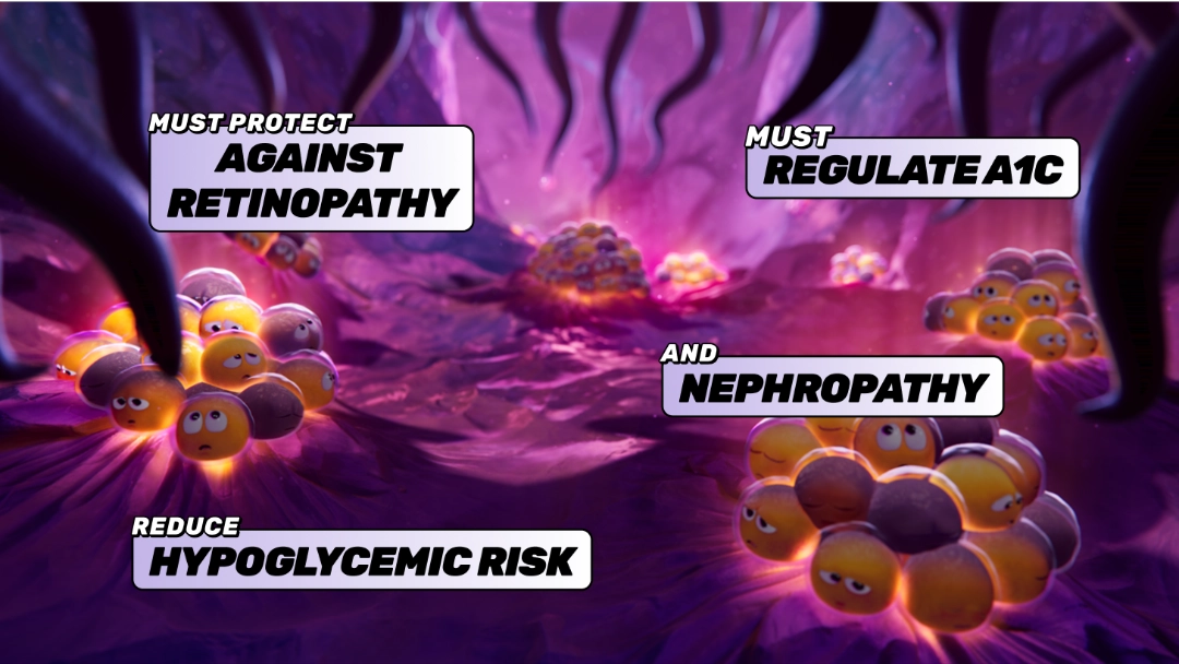 Clusters of animated beta cells; Must protect against retinopathy; Must regulate A1C; And nephropathy; Reduce hypoglycemic risk