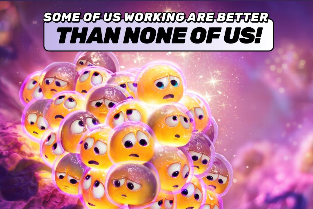 Some of us working are better than none of us!; A cluster of animated beta cells with worried expressions