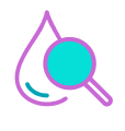 A droplet with a magnifying glass over it