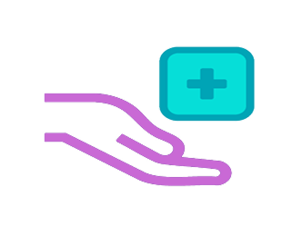 A palm facing up and a medical cross