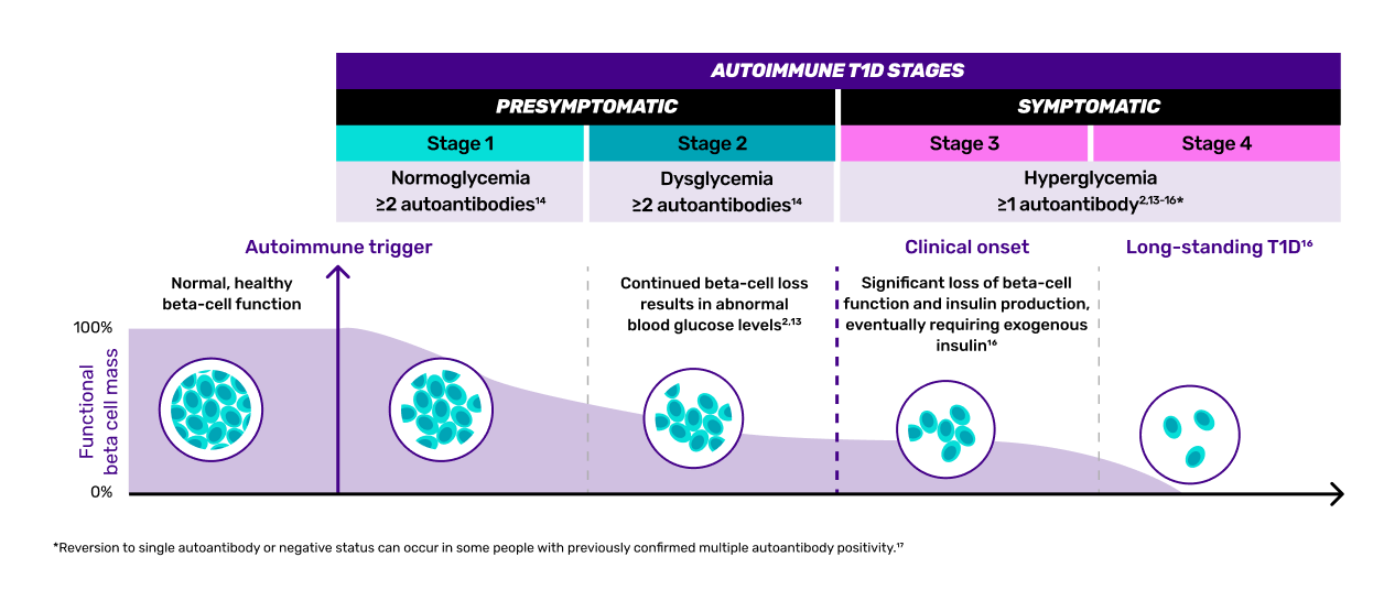 A chart showing decreasing beta cell function